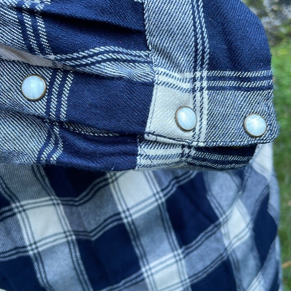 ZARA BASIC DENIM EMBELLISHED BLUE PLAID LONG SLEEVE TOP -XS ππ€© - Picture 12 of 12